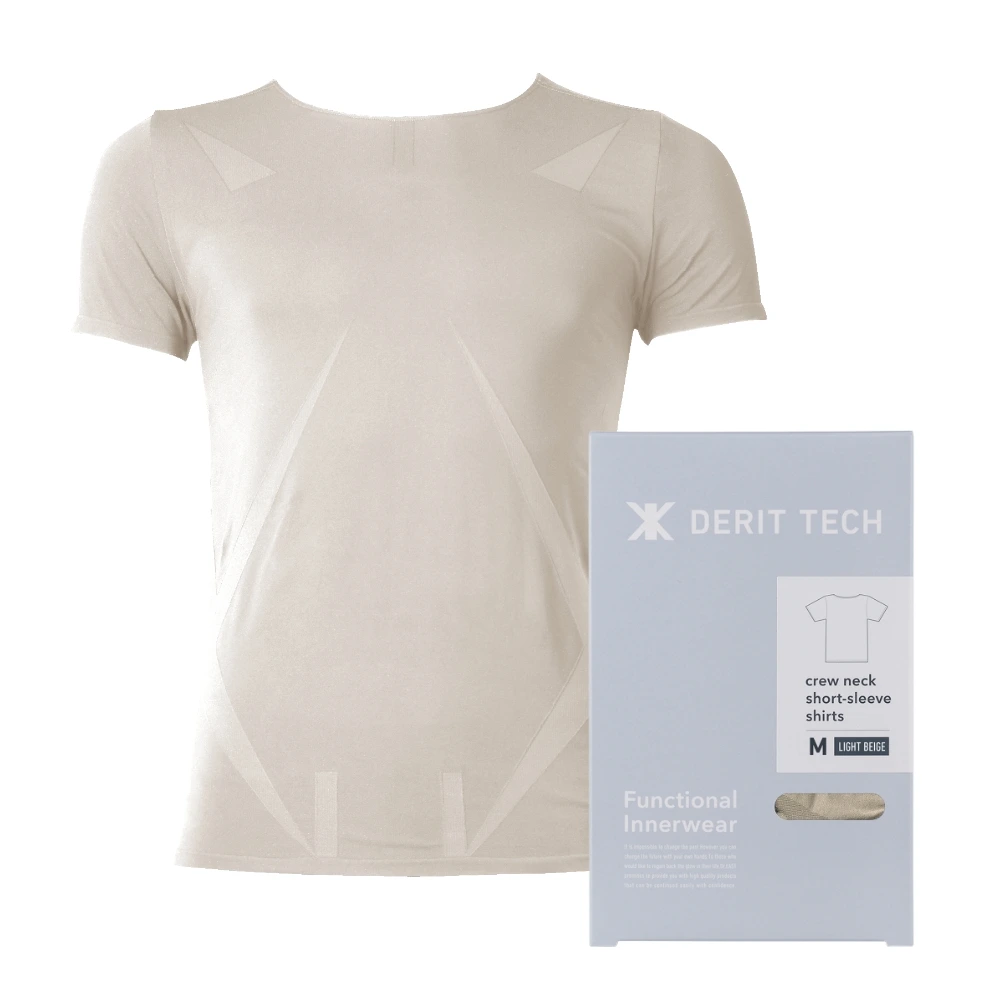 DERIT TECH（デリットテック）機能性インナーウェア クルーネック 半袖シャツ（男性用）ライトベージュ  M