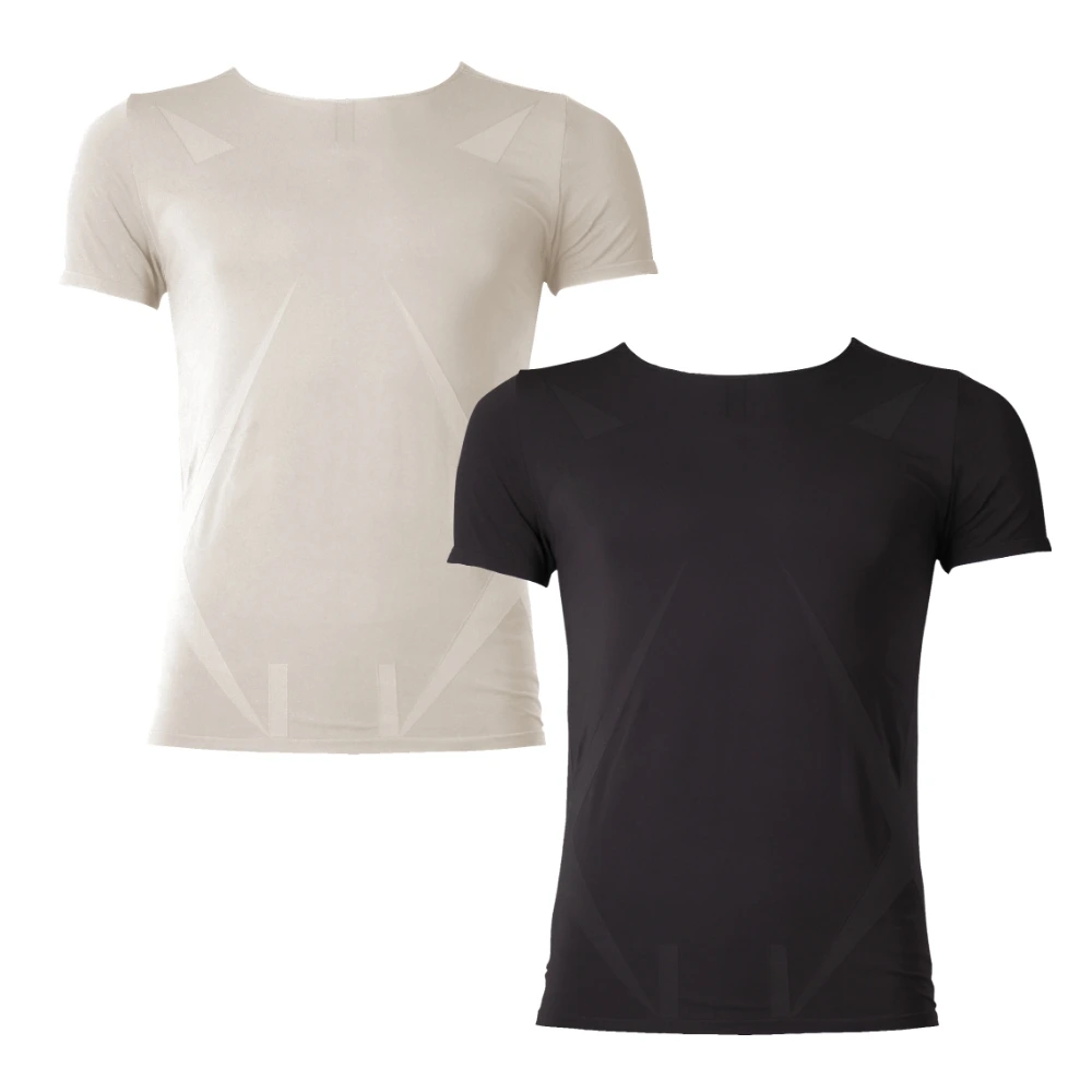 DERIT TECH(デリットテック)機能性インナーウェア クルーネック 半袖シャツ(男性用)ブラック・ライトベージュセット M